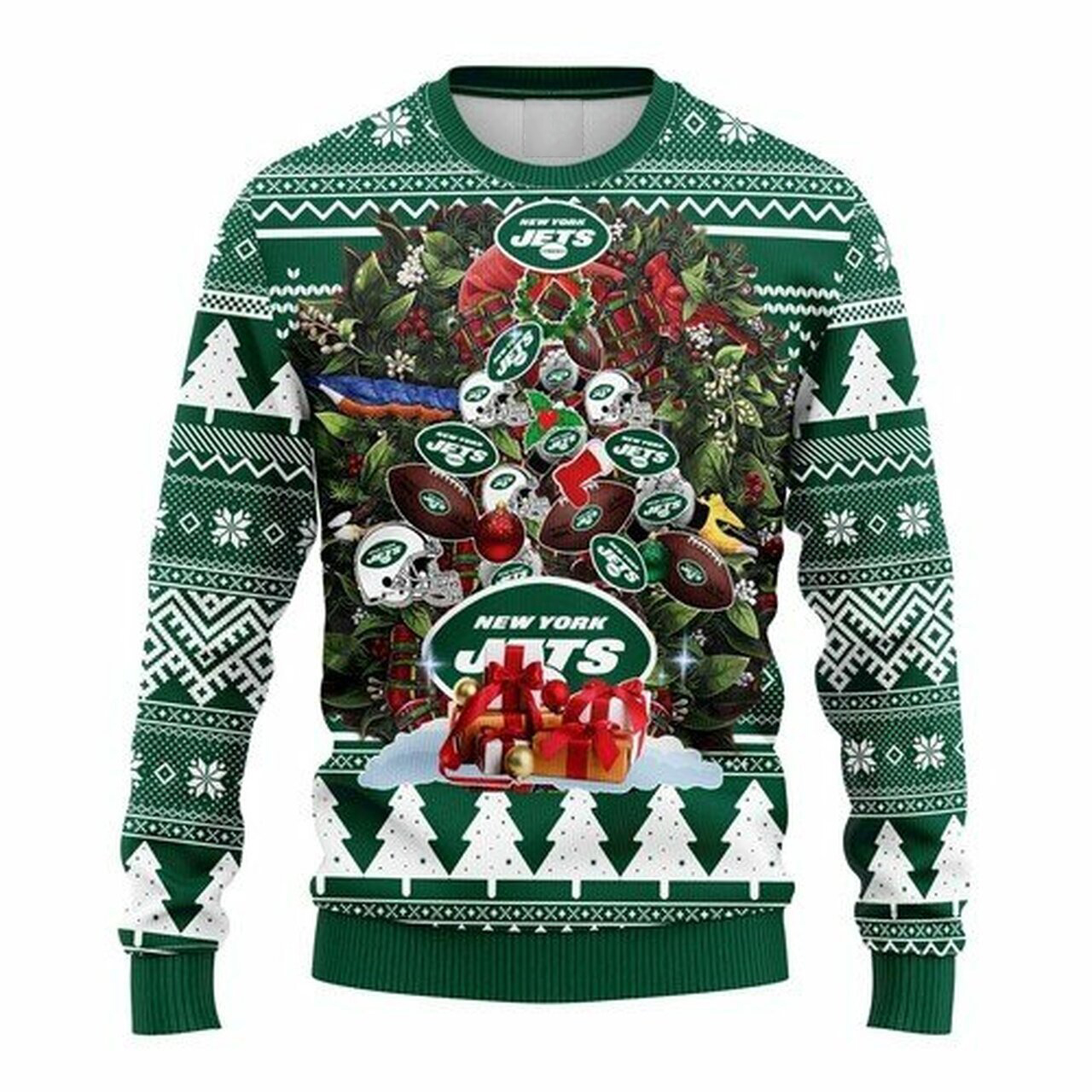 NFL New York Jets christmas tree ugly sweater