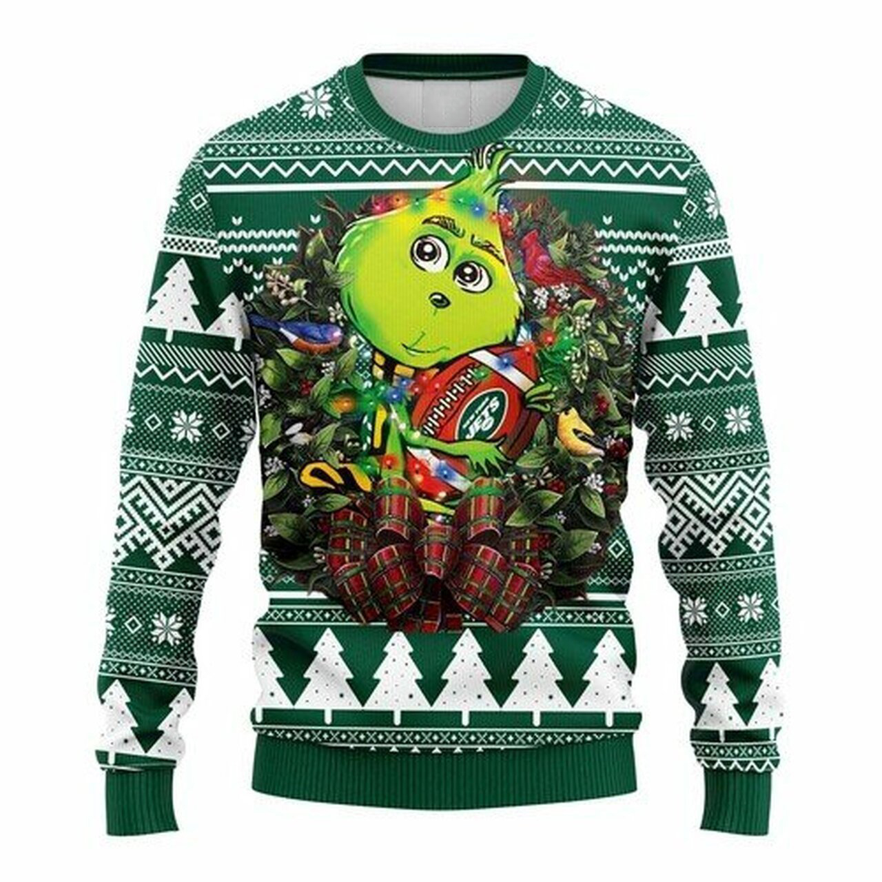 NFL New York Jets Grinch hug ugly christmas sweater