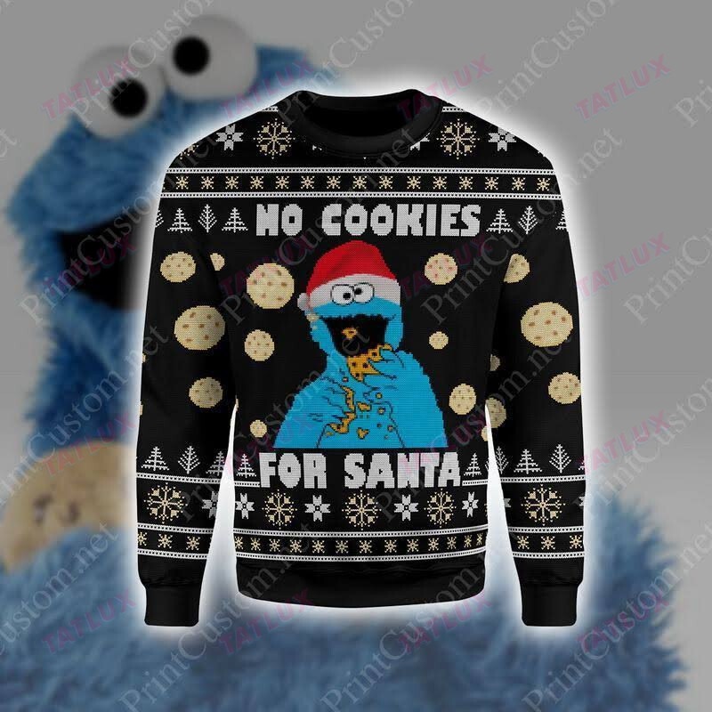 Grover muppet No cookies for santa ugly sweater