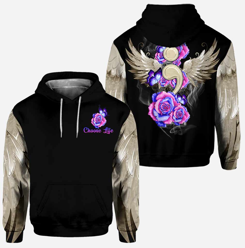 Choose life angel wings rose semicolon suicide prevention all over printed hoodie and leggings