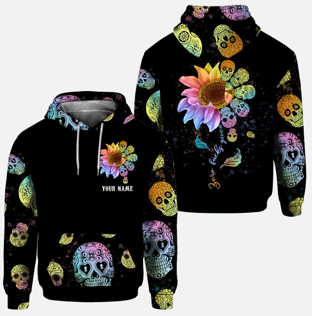 Zero fuckes given skull sunflower personalized all over printed hoodie and leggings