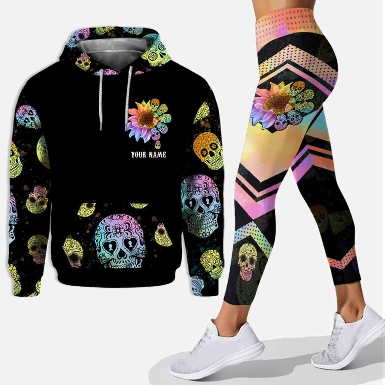 Zero fuckes given skull sunflower personalized all over printed hoodie and leggings