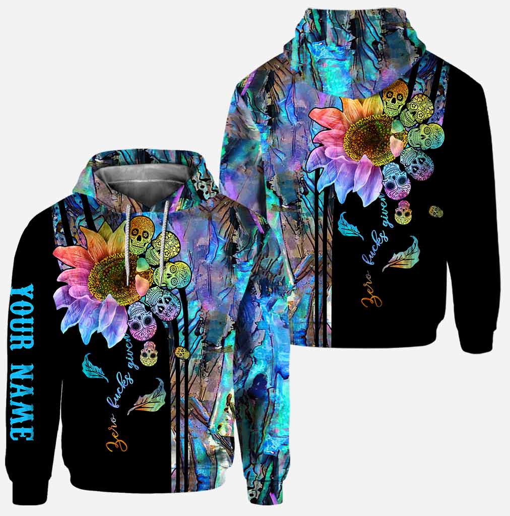 Zero fuckes given sunflower skull personalized all over printed hoodie and leggings
