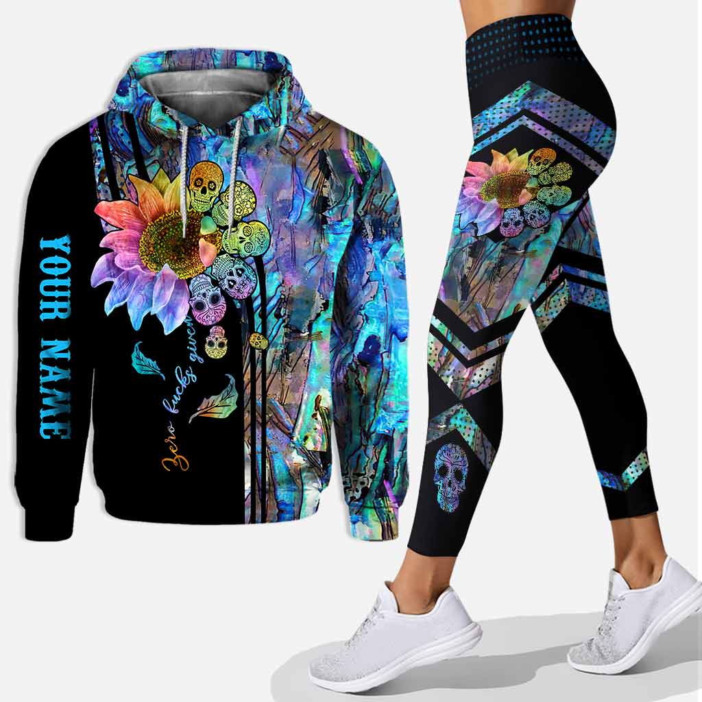 Zero fuckes given sunflower skull personalized all over printed hoodie and leggings