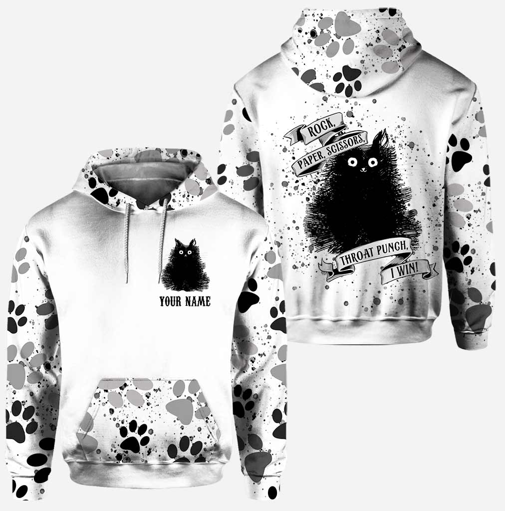Black cat rock paper scissors personalized all over printed hoodie and leggings