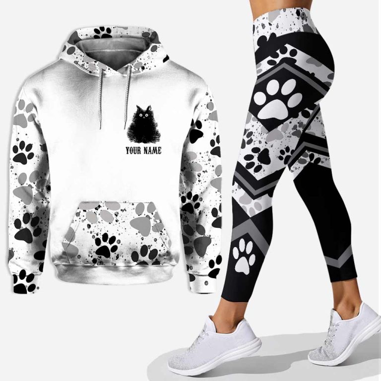 Black cat rock paper scissors personalized all over printed hoodie and leggings