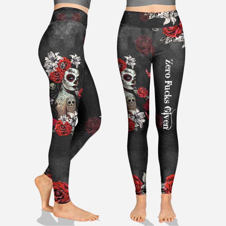 Zero fuckes given skull rose personalized all over printed hoodie and leggings