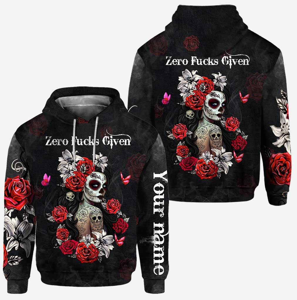 Zero fuckes given skull rose personalized all over printed hoodie and leggings