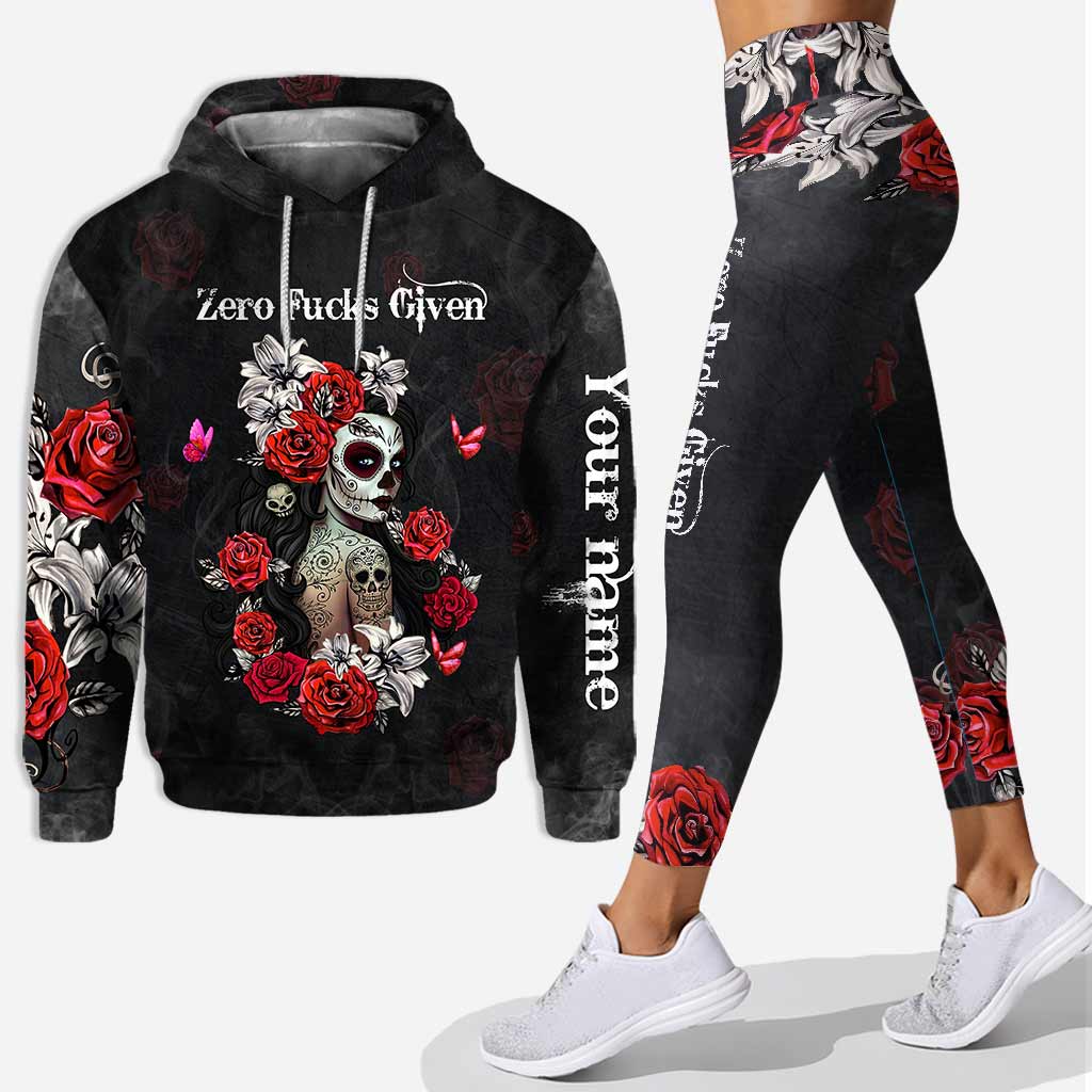 Zero fuckes given skull rose personalized all over printed hoodie and leggings