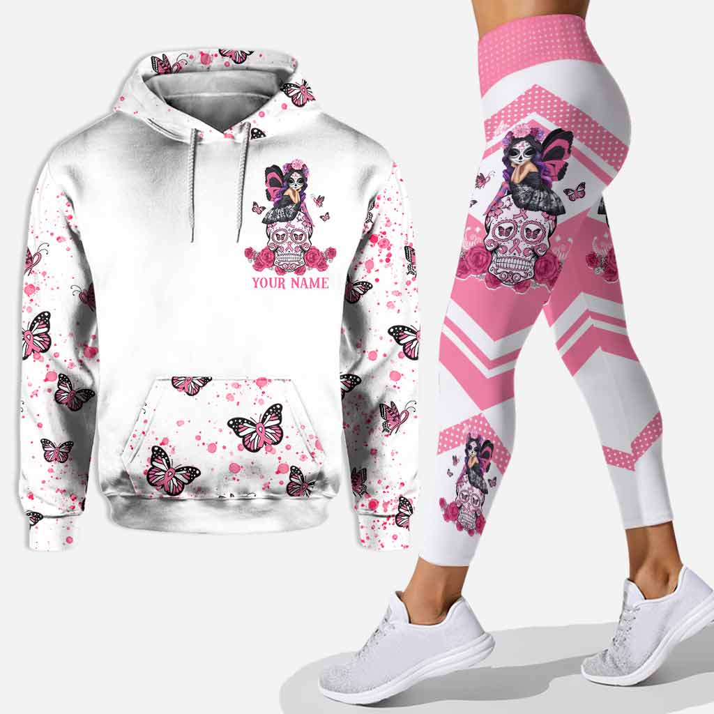 Fight like a girl sugar skull fairy Breast cancer awareness personalized all over printed hoodie and leggings