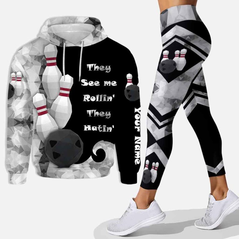 Bowling They see me rollin' they hatin' personalized all over printed hoodie and leggings