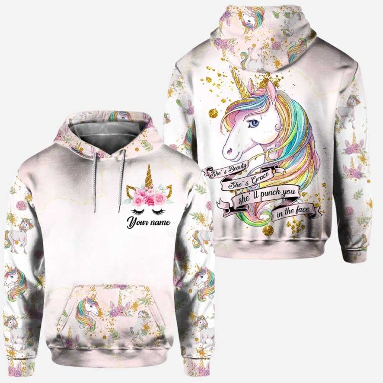 Unicorn She's beauty She's grace personalized all over printed hoodie and leggings
