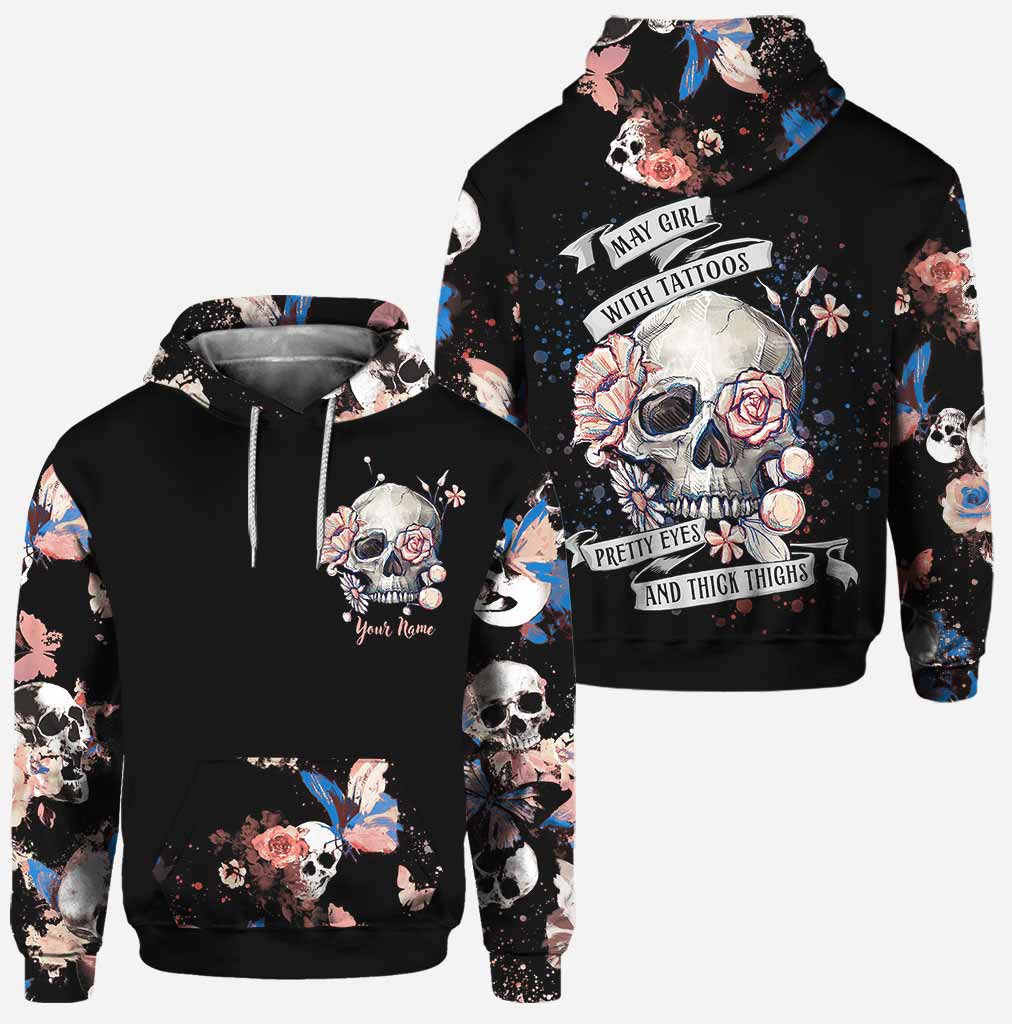 Skull May girl with tattoos personalized all over printed hoodie and leggings