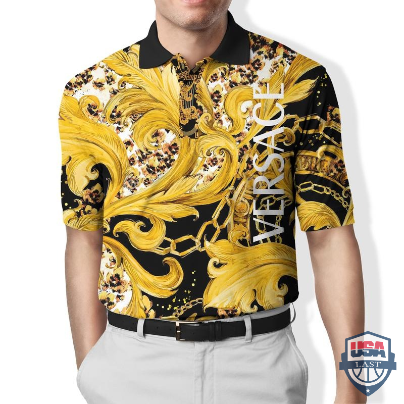 [NEW] Versace Gold Hibiscus Polo Shirt – Hothot