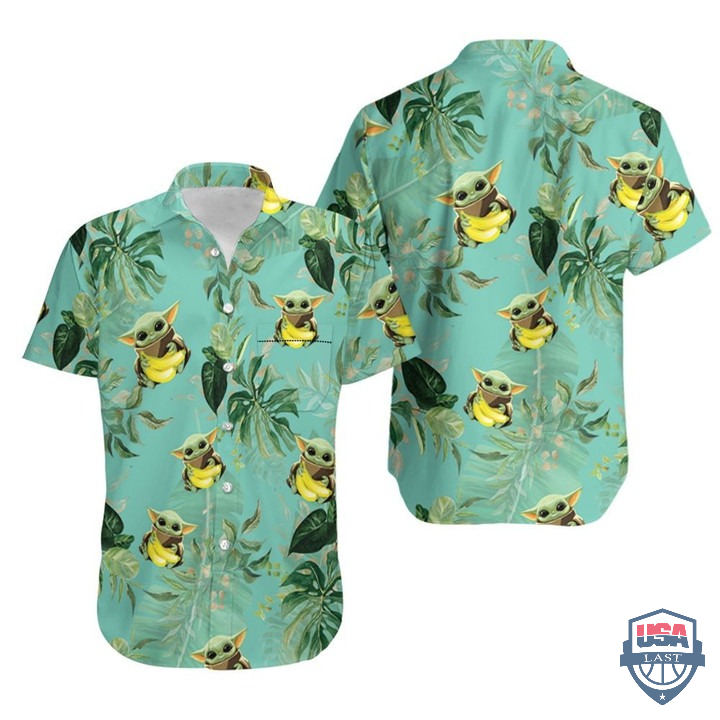 Baby Yoda Hugging Bananas Hawaiian Shirt Green Version – Hothot 080122