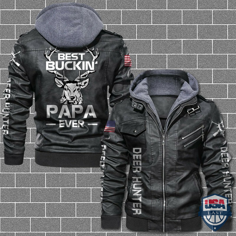 [Hot] Deer Hunter Best Buckin Papa Ever US Flag Leather Jacket – Hothot 180122