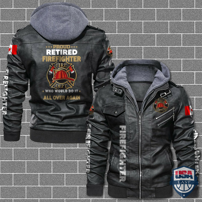[Hot] Proud Retired Firefighter Canadian Flag Leather Jacket – Hothot 180122