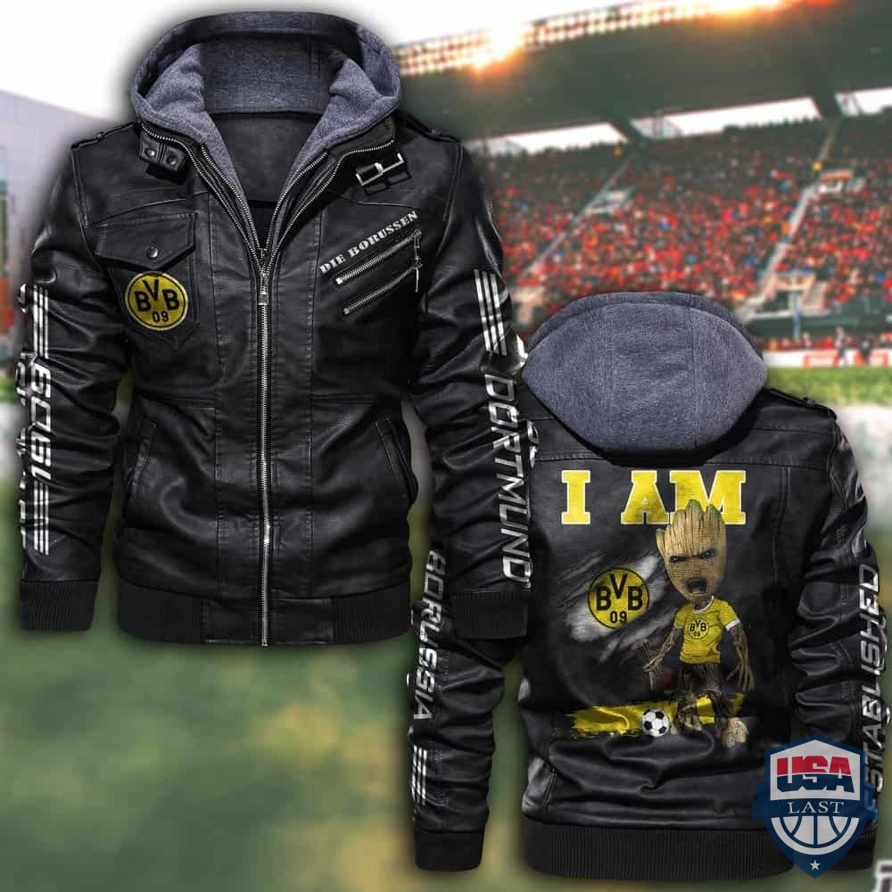 NEW Borussia Dortmund FC Hooded Leather Jacket – Hothot 170122