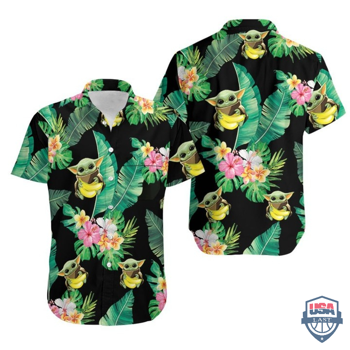 Baby Yoda Hugging Bananas Colorful Flowers Hawaiian Shirt – Hothot 080122