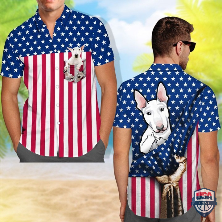 Bull Terrier Middle Finger American Flag Hawaiian Shirt – Hothot 080122