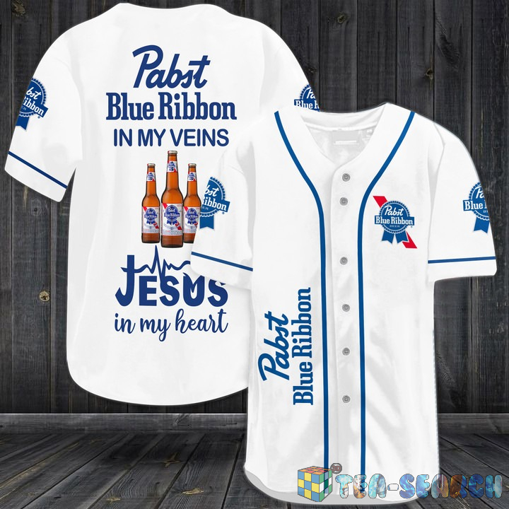 Pabst Blue Ribbon In My Veins Jesus In My Heart Baseball Jersey Shirt – Hothot 290122