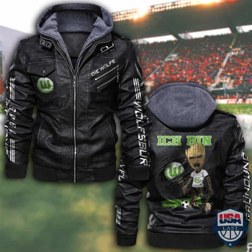 NEW VfL Wolfsburg FC Hooded Leather Jacket – Hothot 170122