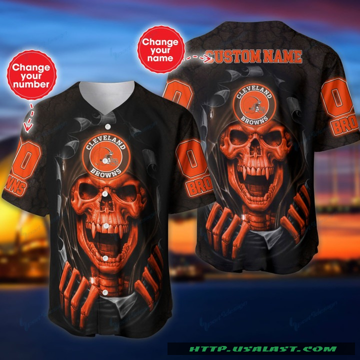 Personalized Cleveland Browns Vampire Skull Baseball Jersey Shirt – Hothot