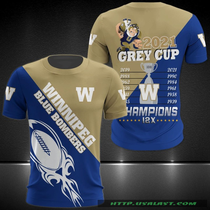Winnipeg Blue Bombers 2021 Grey Cup Champion 12X 3D T-Shirt Hoodie – Hothot