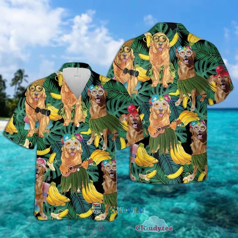 Golden Retriever Banana Tropical Hawaiian Shirt