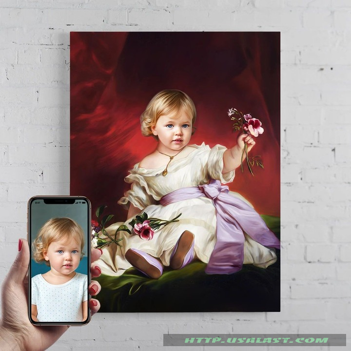 Personalized Portrait The Little Girl With Flowers Poster Canvas Print – Hothot