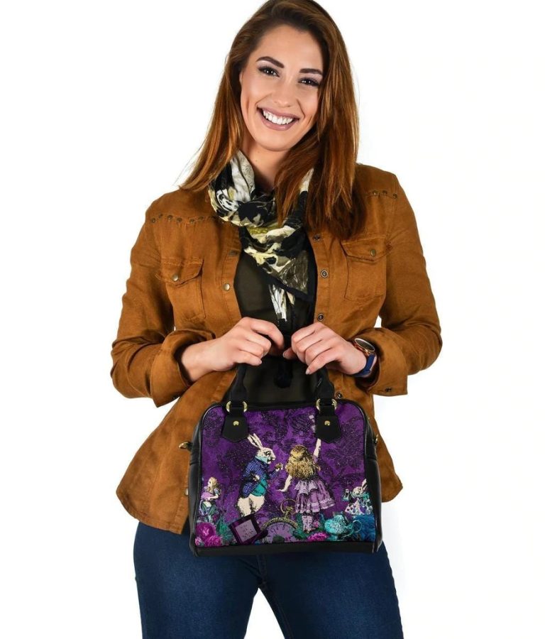 Alice in Wonderland Purple Damask Shoulder Handbag