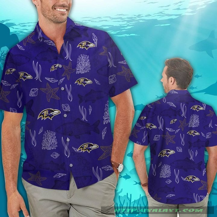 Baltimore Ravens Ocean Fishes Hawaiian Shirt Beach Short – Hothot