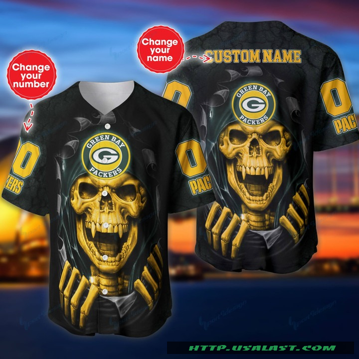 Personalized Green Bay Packers Vampire Skull Baseball Jersey Shirt – Hothot