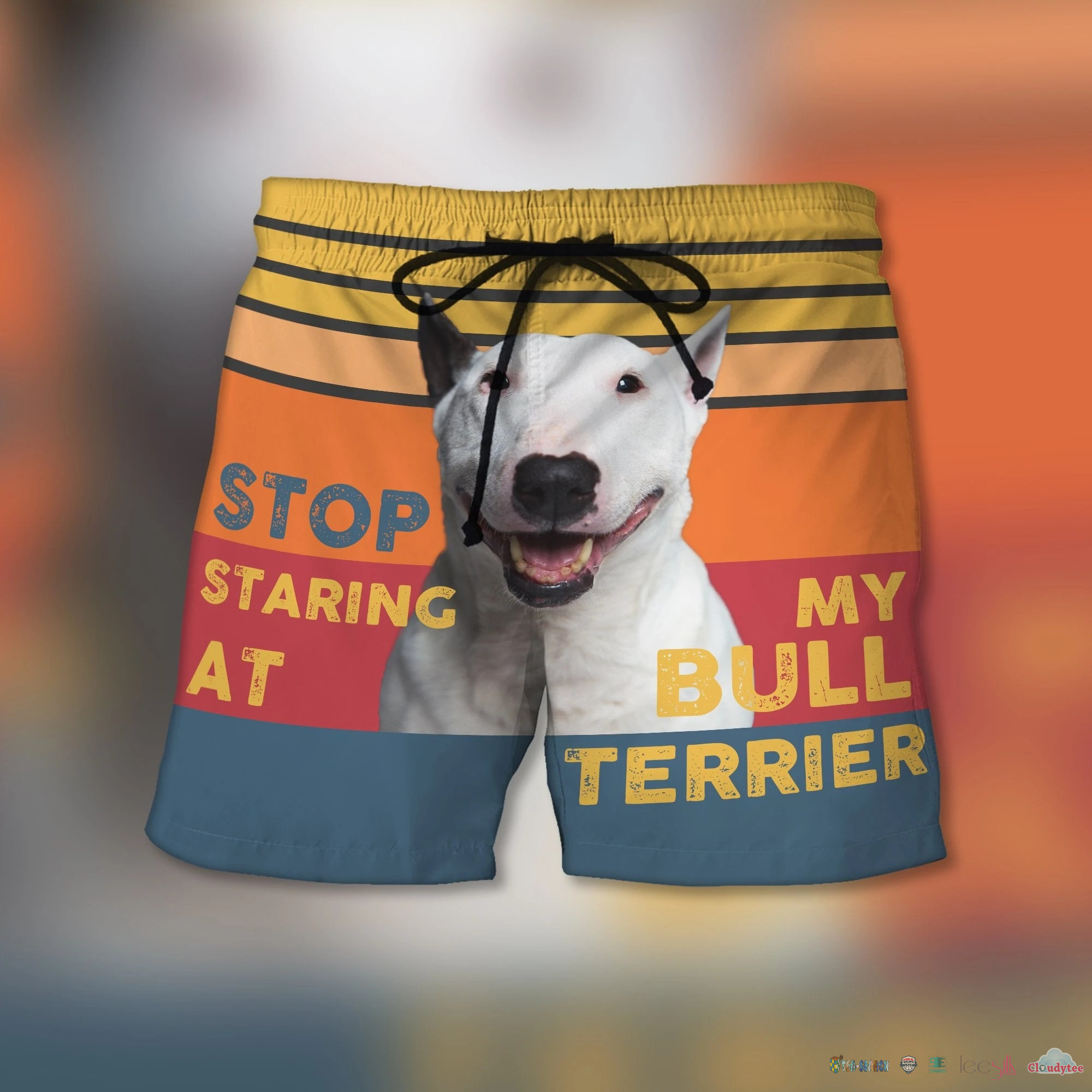 Stop Staring At My Bull Terrier Dog Beach Shorts – Hothot
