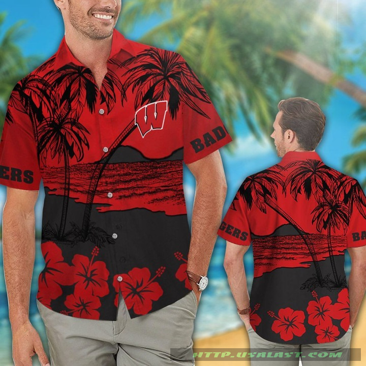 Wisconsin Badgers Hibiscus Hawaiian Shirt Beach Short – Hothot