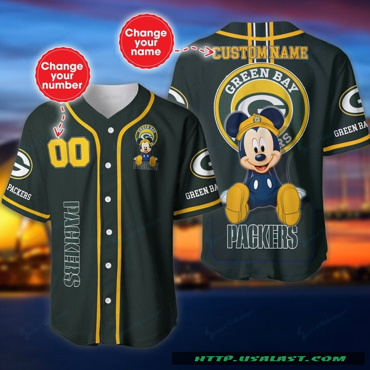 OFFICIAL Green Bay Packers Mickey Mouse Personalized Baseball Jersey ...