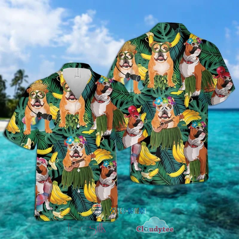 Bulldog Banana Tropical Hawaiian Shirt