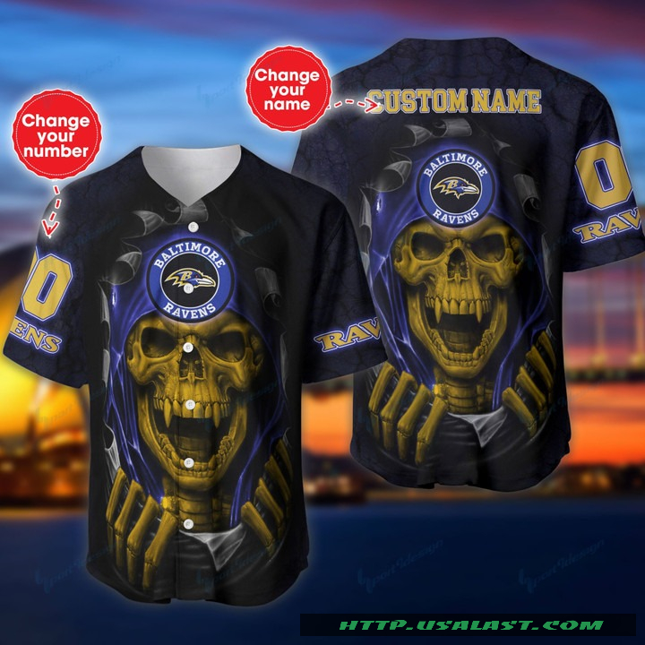 Personalized Baltimore Ravens Vampire Skull Baseball Jersey Shirt – Hothot