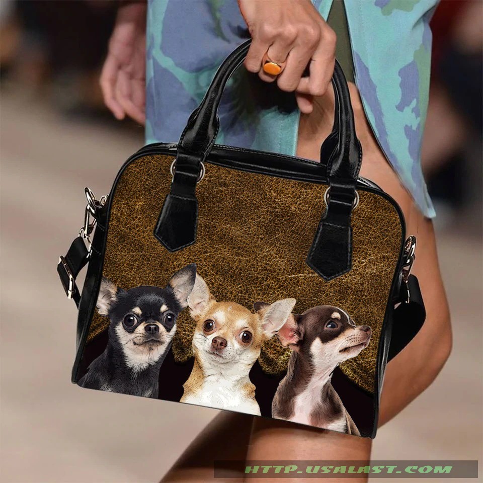 Three Chihuahuas In Hole Brown Leather Pattern Shoulder Handbag – Hothot