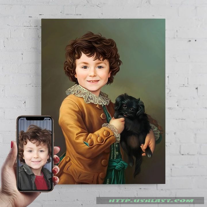 Personalized Portrait The Boy With A Puppy Poster Canvas Print – Hothot