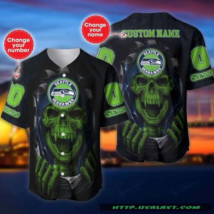Personalized Seattle Seahawks Vampire Skull Baseball Jersey Shirt – Hothot