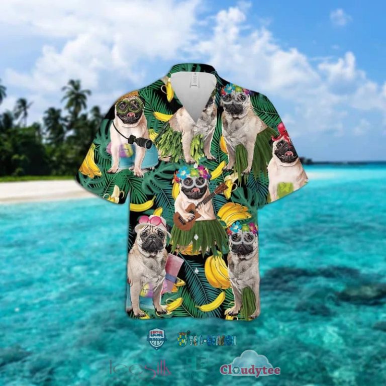 Pug Dog Banana Tropical Hawaiian Shirt