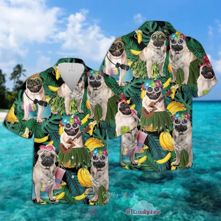 Pug Dog Banana Tropical Hawaiian Shirt