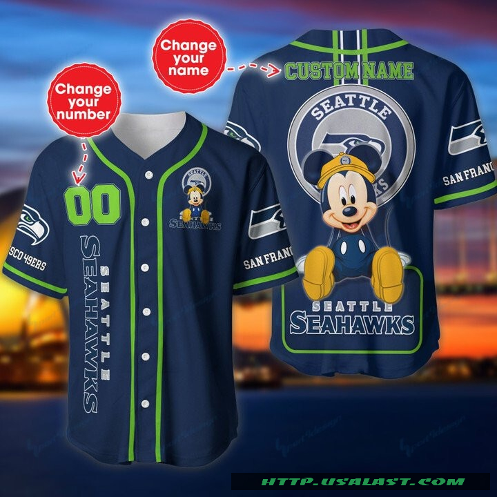 Seattle Seahawks Mickey Mouse Personalized Baseball Jersey Shirt – Hothot