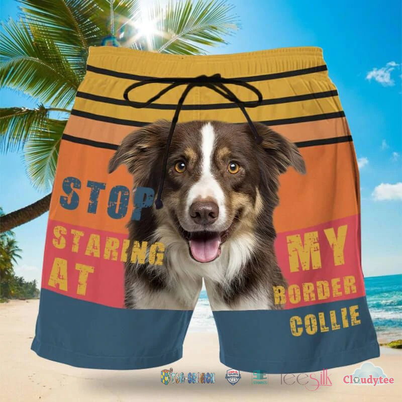 Stop Staring At My Border Collie Dog Beach Shorts – Hothot