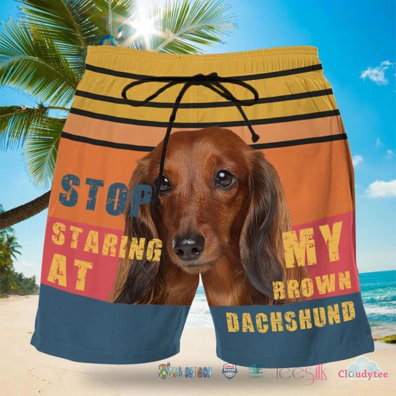 Stop Staring At My Brown Dachshund Dog Beach Shorts – Hothot
