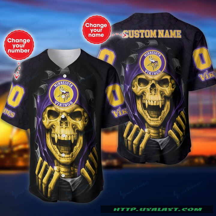 Personalized Minnesota Vikings Vampire Skull Baseball Jersey Shirt – Hothot