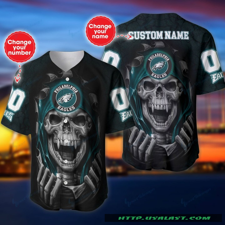 Personalized Philadelphia Eagles Vampire Skull Baseball Jersey Shirt – Hothot