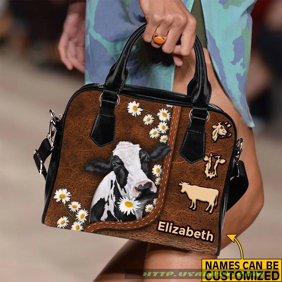 Cow Flower Custom Name Shoulder Handbag – Hothot