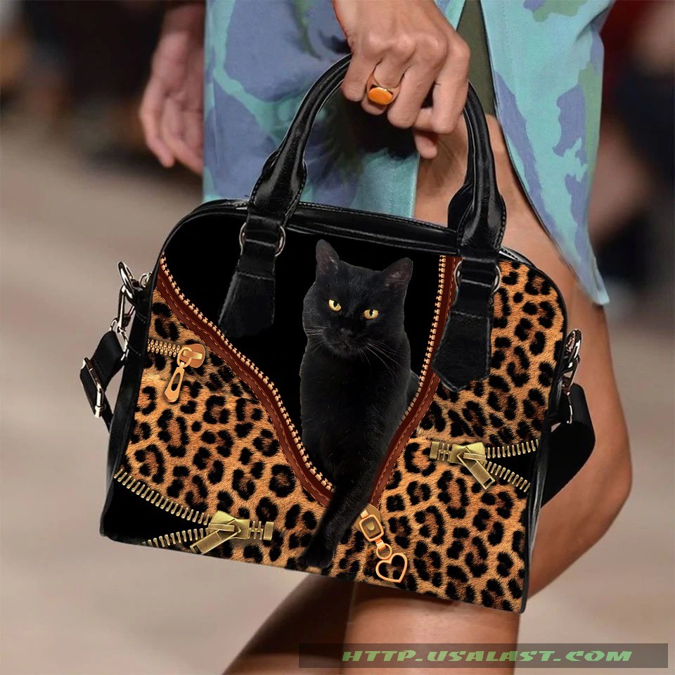 Black Cat Leopard Texture Shoulder Handbag – Hothot